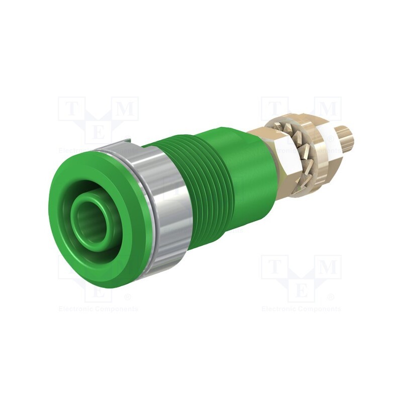 10 pcs : 23.3020-25 - Socket, 4mm banana, 32A, 1kV, Cutout: Ø12.2mm, green, gold-plated