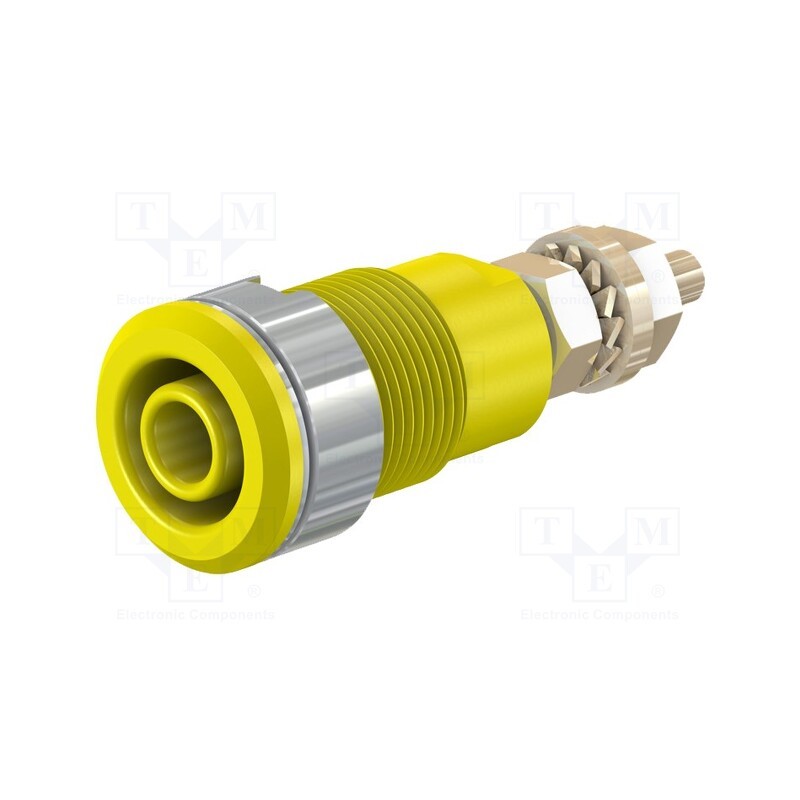 10 pcs : 23.3020-24 - Socket, 4mm banana, 32A, 1kV, Cutout: Ø12.2mm, yellow, gold-plated