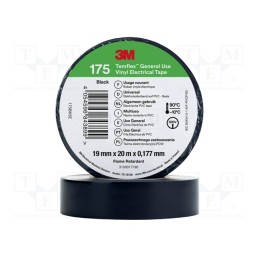 10 rol : 175BK5E - Tape: electrical insulating, W: 19mm, L: 20m, Thk: 0.19mm, black