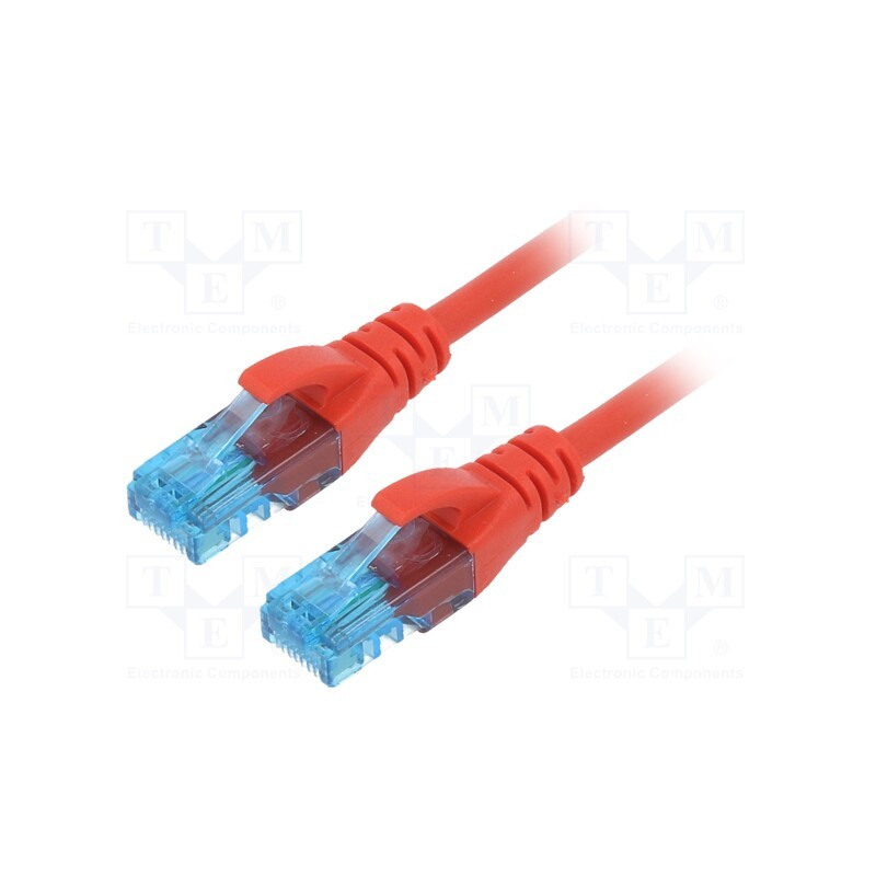 10 pcs : DK-1512-0025/R - Patch cord, U/UTP, 5e, stranded, CCA, PVC, red, 0.25m, 26AWG