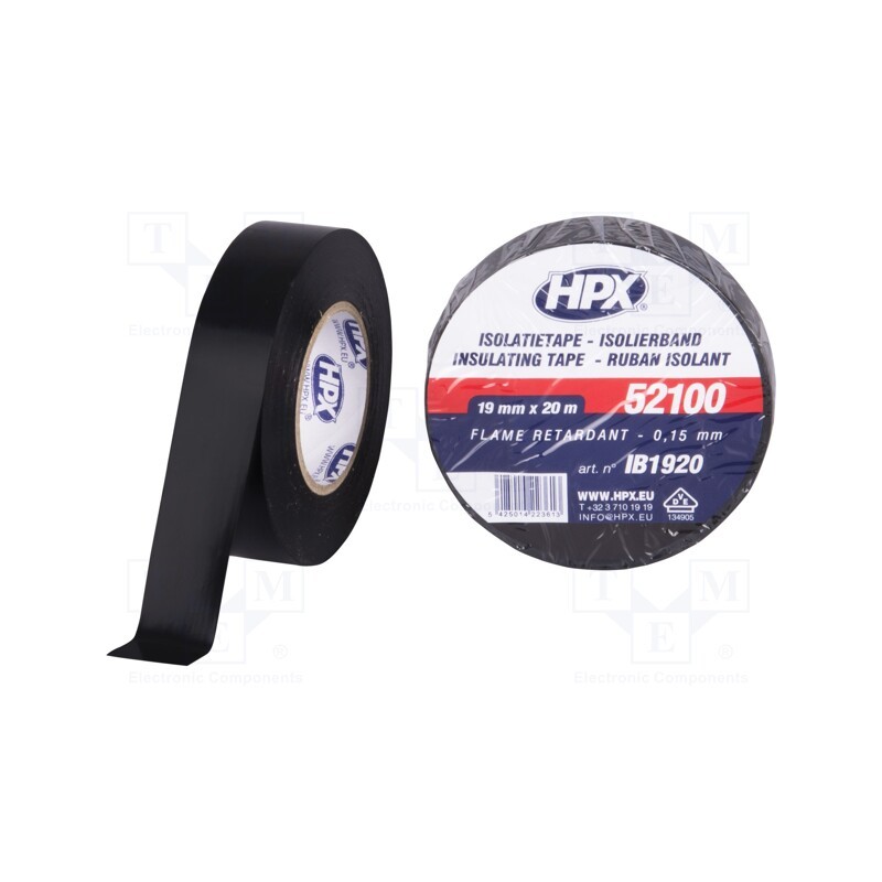 20 rol : IB1920 - Tape: electrical insulating, W: 19mm, L: 20m, Thk: 0.15mm, black