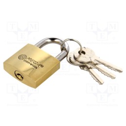 10 pcs : 24232 - Padlock, hardened shackle, shackle, Equipment: key x3, Mat: brass