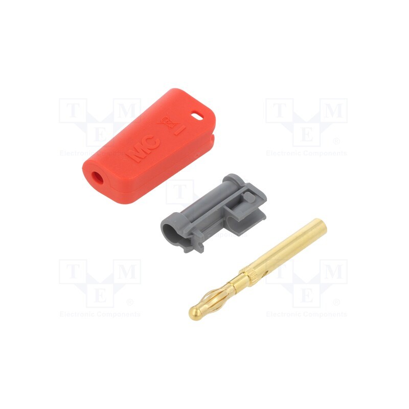 10 pcs : 64.1041-22 - Plug, 4mm banana, 19A, 30VAC, 60VDC, red, gold-plated, 1mm2