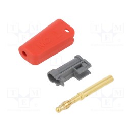 10 pcs : 64.1045-22 - Plug, 4mm banana, 32A, red, non-insulated,with 4mm axial socket
