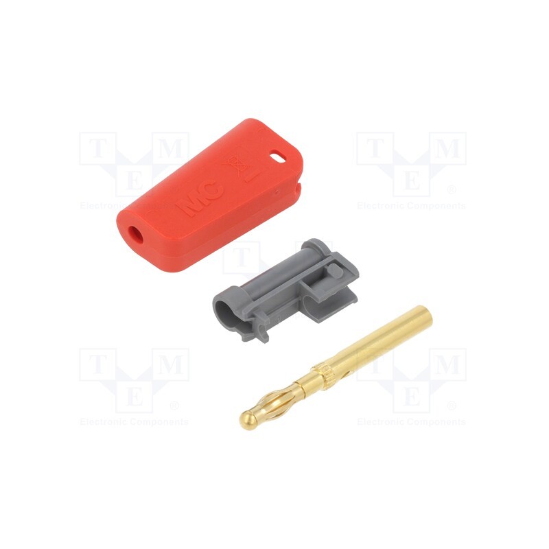 10 pcs : 64.1045-22 - Plug, 4mm banana, 32A, red, non-insulated,with 4mm axial socket