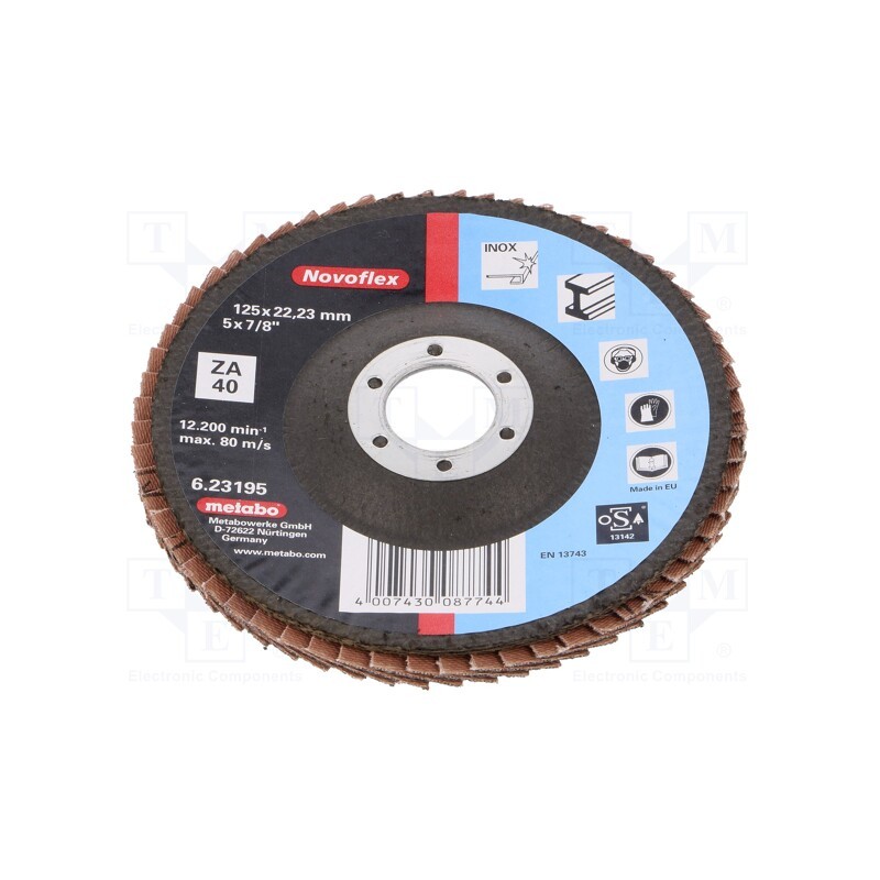 10 pcs : 623195000 - Flap grinding wheels, Ø: 125mm, Øhole: 22.23mm, Granularity: 40