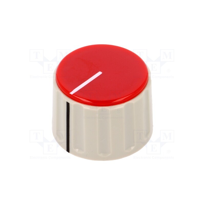 10 pcs : RN-110D-R6.1 - Knob, with pointer, ABS, Øshaft: 6mm, Ø28.5x19.5mm, grey, red
