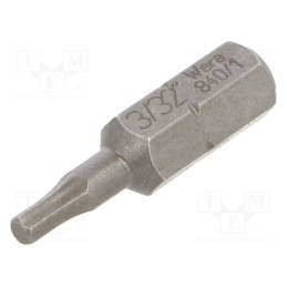 10 pcs : 5135072001 - Screwdriver bit, Hex Plus key, HEX 3/32', Overall len: 25mm