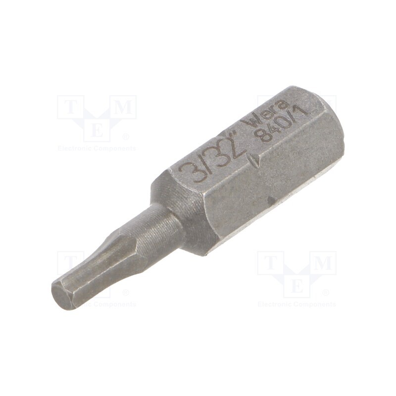 10 pcs : 5135072001 - Screwdriver bit, Hex Plus key, HEX 3/32', Overall len: 25mm