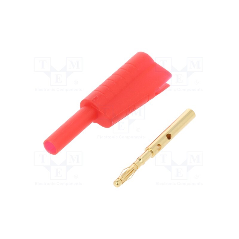 10 pcs : FCR7366B - Plug, 2mm banana, 10A, 30VAC, 60VDC, red, Connection: soldered