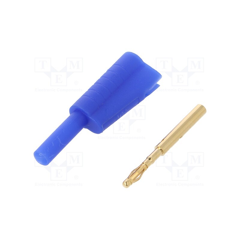 10 pcs : FCR7366L - Plug, 2mm banana, 10A, 30VAC, 60VDC, blue, Connection: soldered