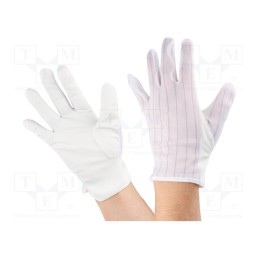10 set : 109-0081 - Protective gloves, ESD, L, polyester,polyurethane, white