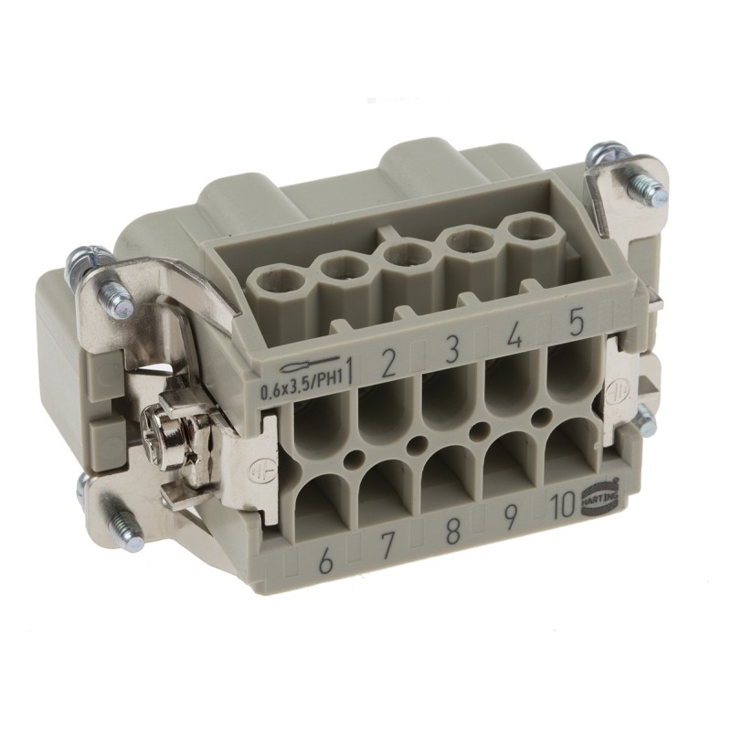 1 pcs - HARTING Heavy Duty Power Connector Insert, 16A, Male, Han E Series, 10 Contacts