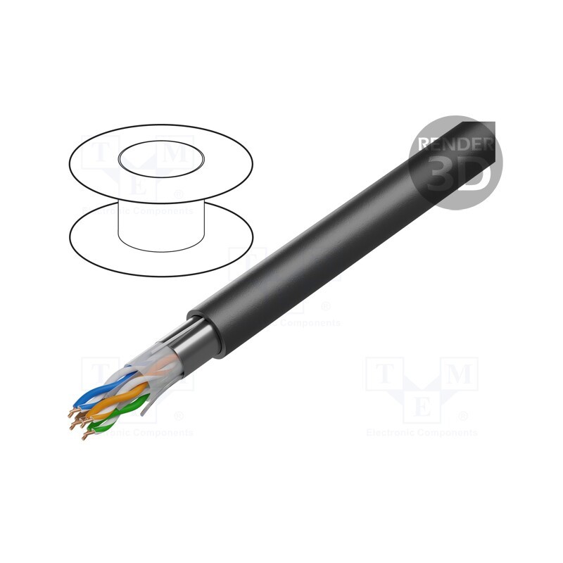 20 m : DK-TP622 - Wire, F/UTP, 4x2x23AWG, 6, for direct burial,outdoor, solid, Cu, PE