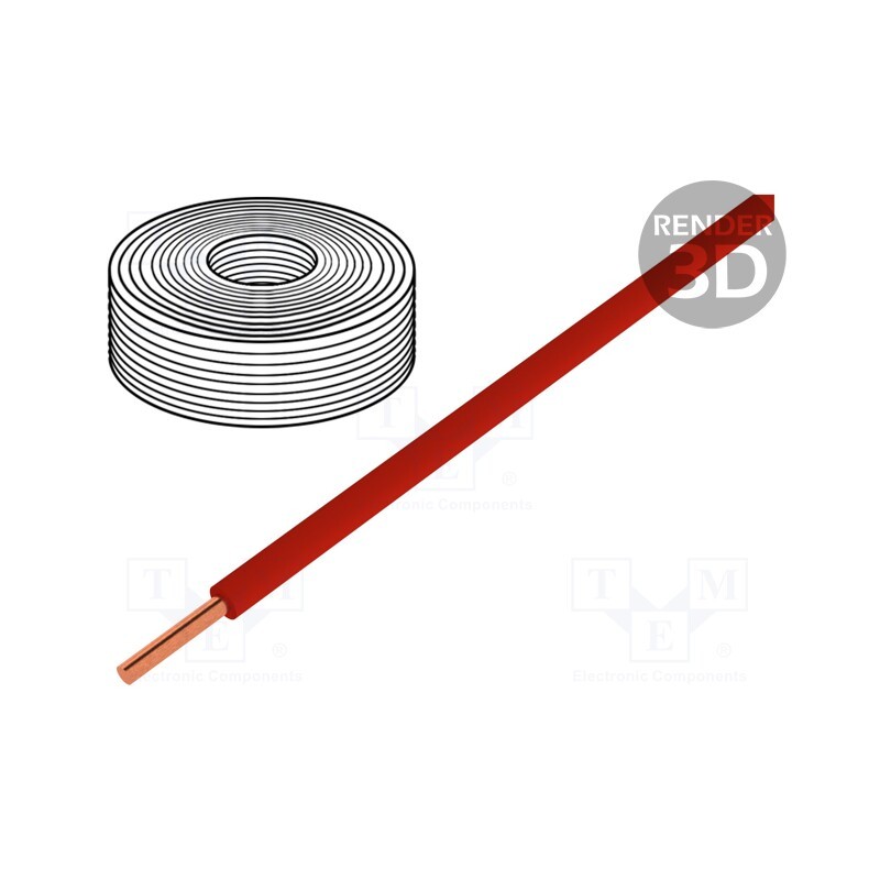 10 rol : 105-0 - Wire, 0.2mm2, solid, Cu, PVC, red, 60V, 10m, 1x0.2mm2
