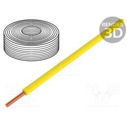 10 rol : 105-3 - Wire, 0.2mm2, solid, Cu, PVC, yellow, 60V, 10m, 1x0.2mm2