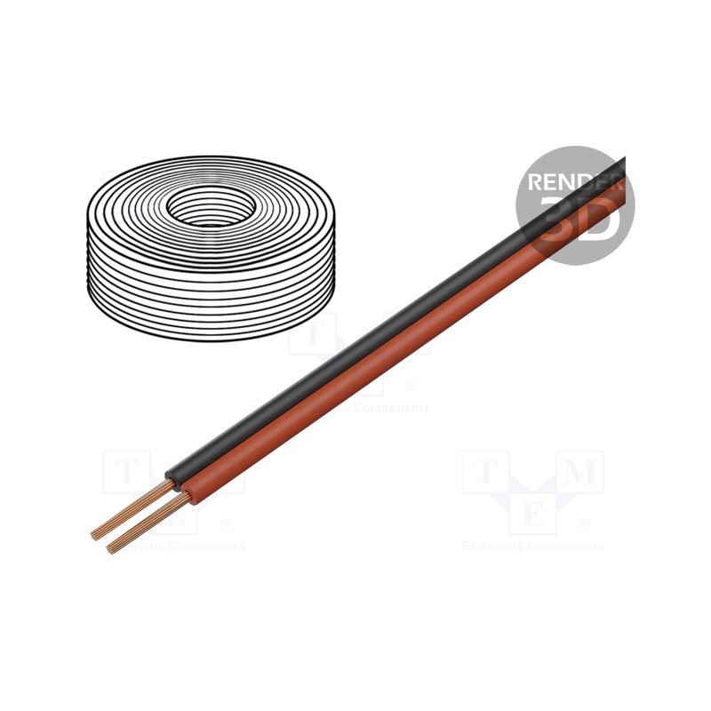 10 rol : 114-01 - Wire, LiYz, 2x0.08mm2, 60V, Package: 5m, Cu, stranded, black,red