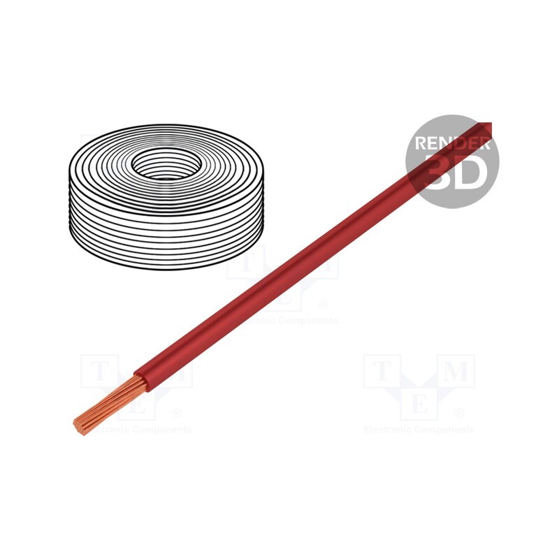 10 rol : 118-0 - Wire, stranded, Cu, 0.14mm2, PVC, red, 60V, 10m, 1x0.14mm2