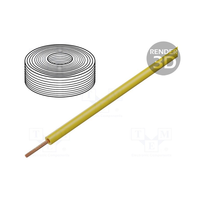 10 rol : 125-013 - Wire, stranded, Cu, 0.25mm2, PVC, yellow, 100V, 10m, Class: 5