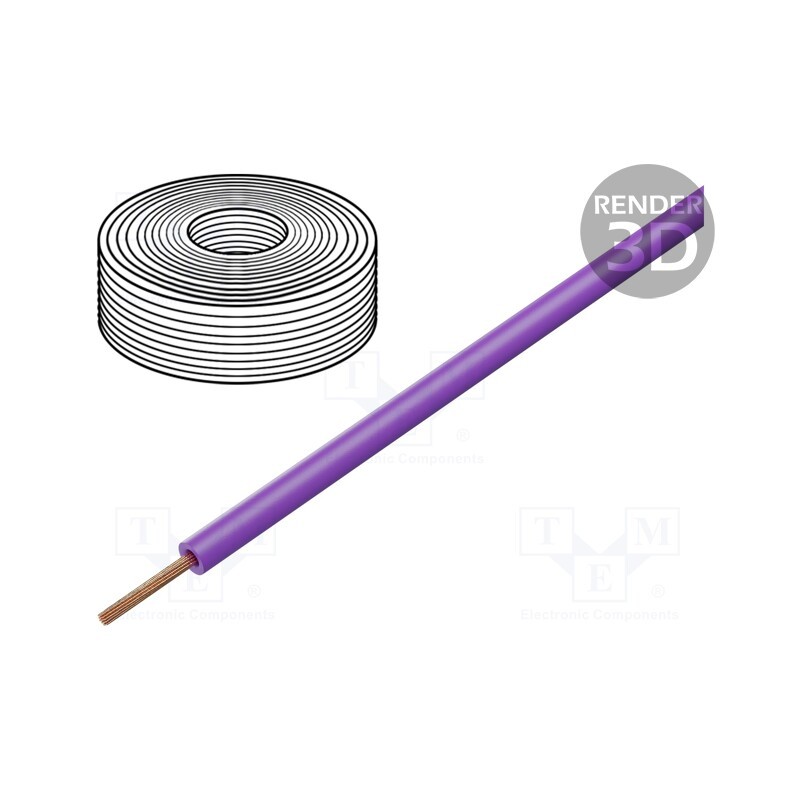 10 rol : 125-016 - Wire, stranded, Cu, 0.25mm2, PVC, violet, 100V, 10m, Class: 5