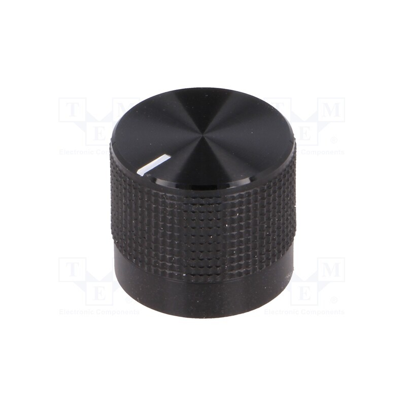 10 pcs : FC7225B - Knob, with pointer, Øshaft: 6mm, Ø20mm, black, Shaft: knurled