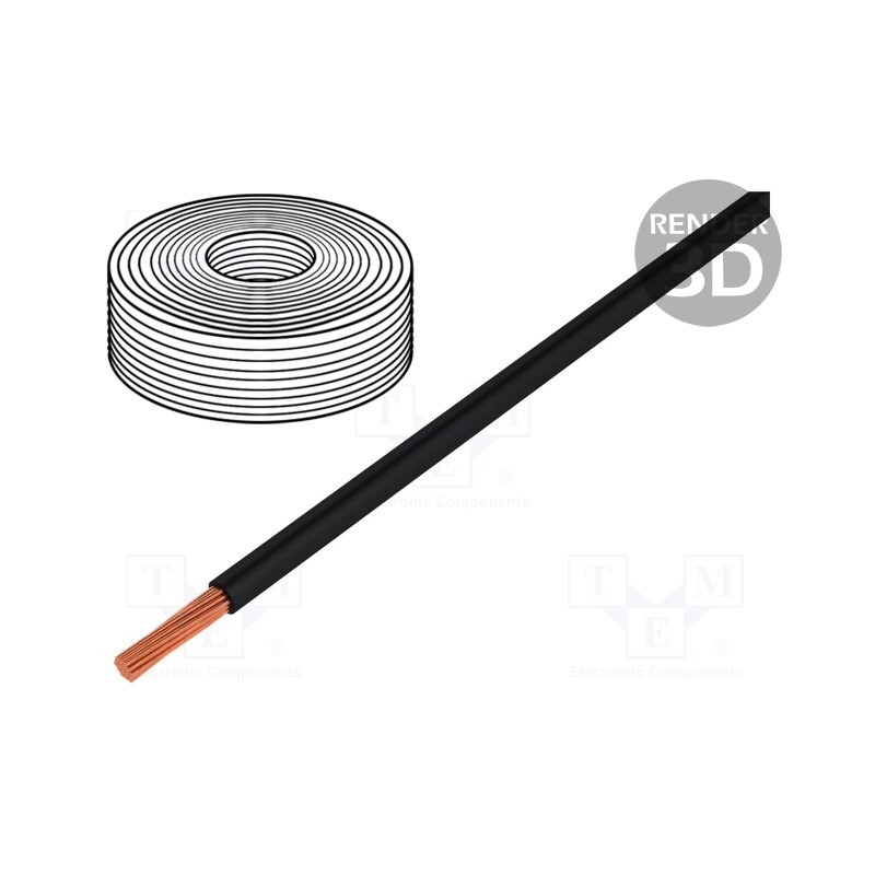 10 m : 2501 - Wire, 1x0.75mm2, stranded, Cu, PVC, black, 250V, -20÷80°C, Class: 6