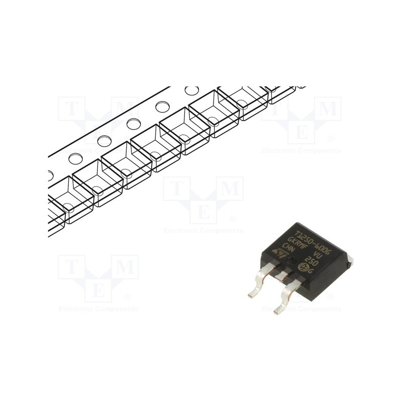 10 pcs : T1250-600G-TR - Triac, 600V, 12A, D2PAK, Igt: 50mA, Snubberless™, logic level