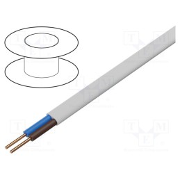 20 m : EK-YDYP-2X2.5 - Wire, YDY, 2x2.5mm2, flat, solid, Cu, PVC, white, 450V,750V, 100m