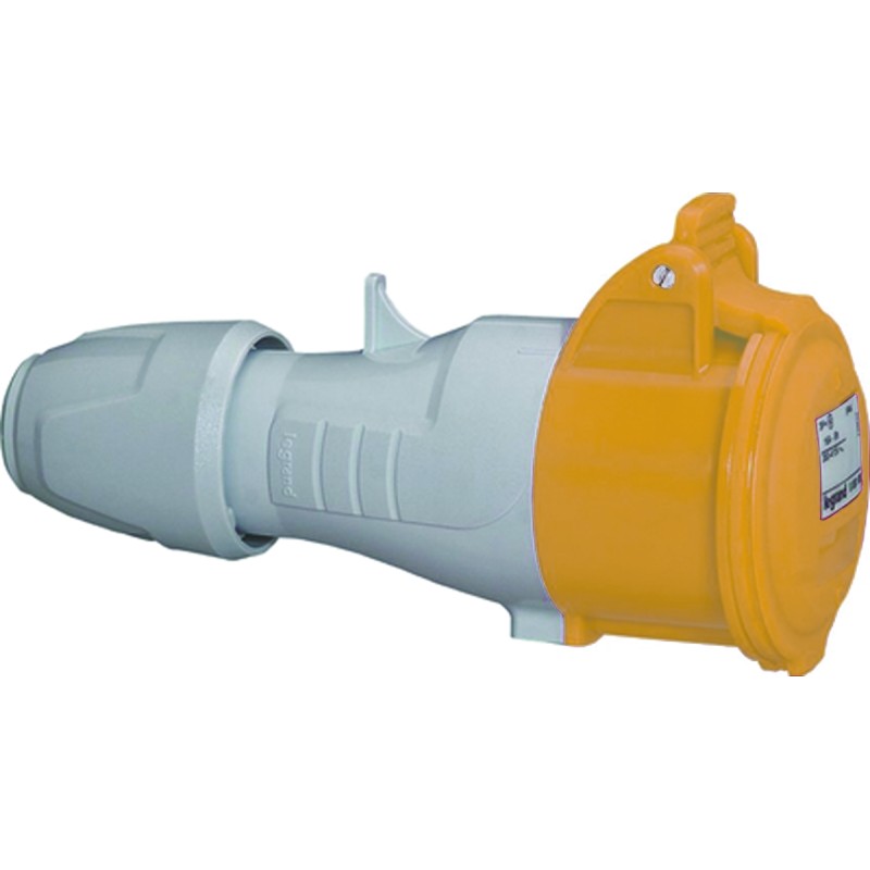 1 pcs - Legrand, P17 Tempra Pro IP44 Yellow Cable Mount 2P + E Industrial Power Socket, Rated At 16A, 110 V