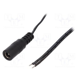 10 pcs : - Cable, 2x0.5mm2, wires,DC 5,5/2,1 socket, straight, black, 0.23m