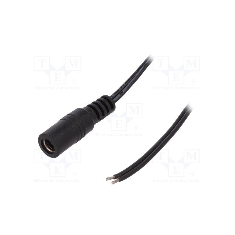 10 pcs : - Cable, 2x0.5mm2, wires,DC 5,5/2,5 socket, straight, black, 0.23m