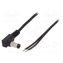 10 pcs : - Cable, 2x0.5mm2, wires,DC 5,5/2,5 plug, angled, black, 0.23m