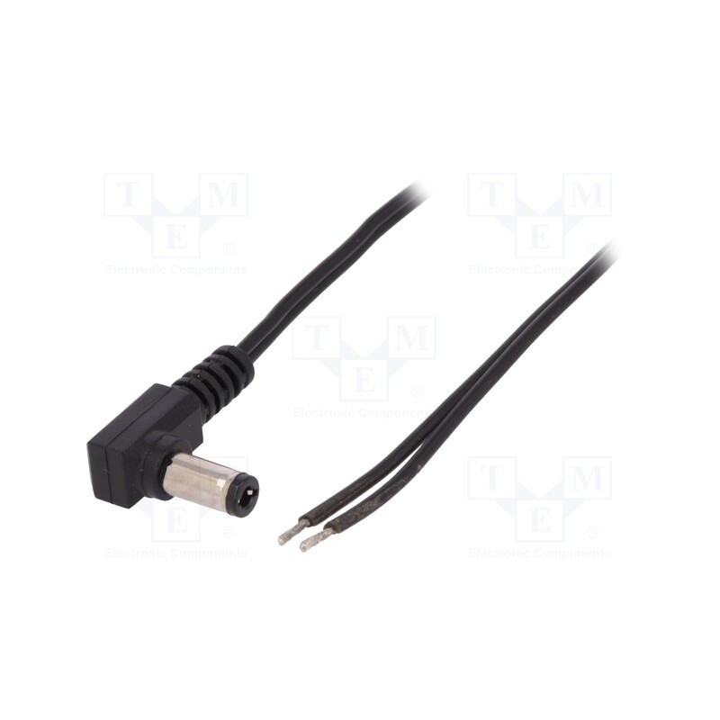 10 pcs : - Cable, 2x0.5mm2, wires,DC 5,5/2,5 plug, angled, black, 0.23m