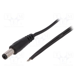 10 pcs : - Cable, 2x0.5mm2, wires,DC 5,5/2,5 plug, straight, black, 0.23m