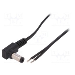 10 pcs : - Cable, 2x0.5mm2, wires,DC 5,5/2,1 plug, angled, black, 0.23m