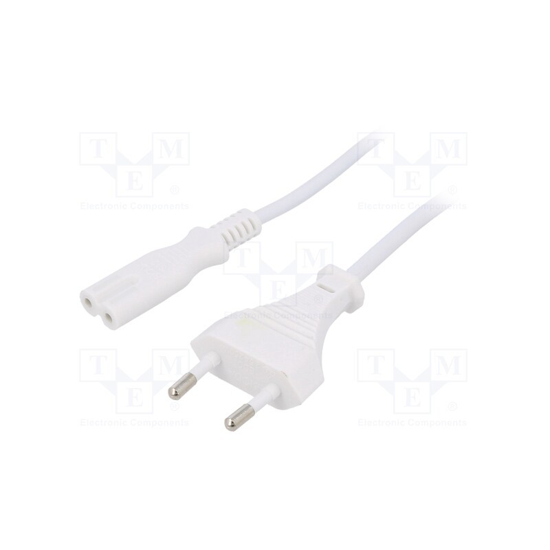 10 pcs : - Cable, 2x0.5mm2, CEE 7/16 (C) plug,IEC C7 female, PVC, 1.2m, 2.5A