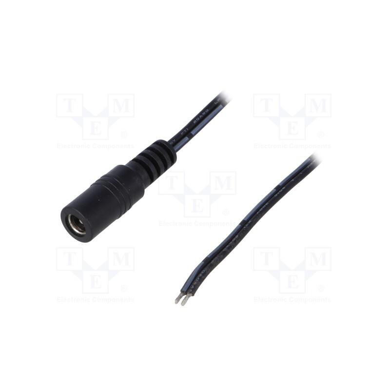 10 pcs : - Cable, 2x0.5mm2, wires,DC 5,5/2,1 socket, straight, black, 1.46m