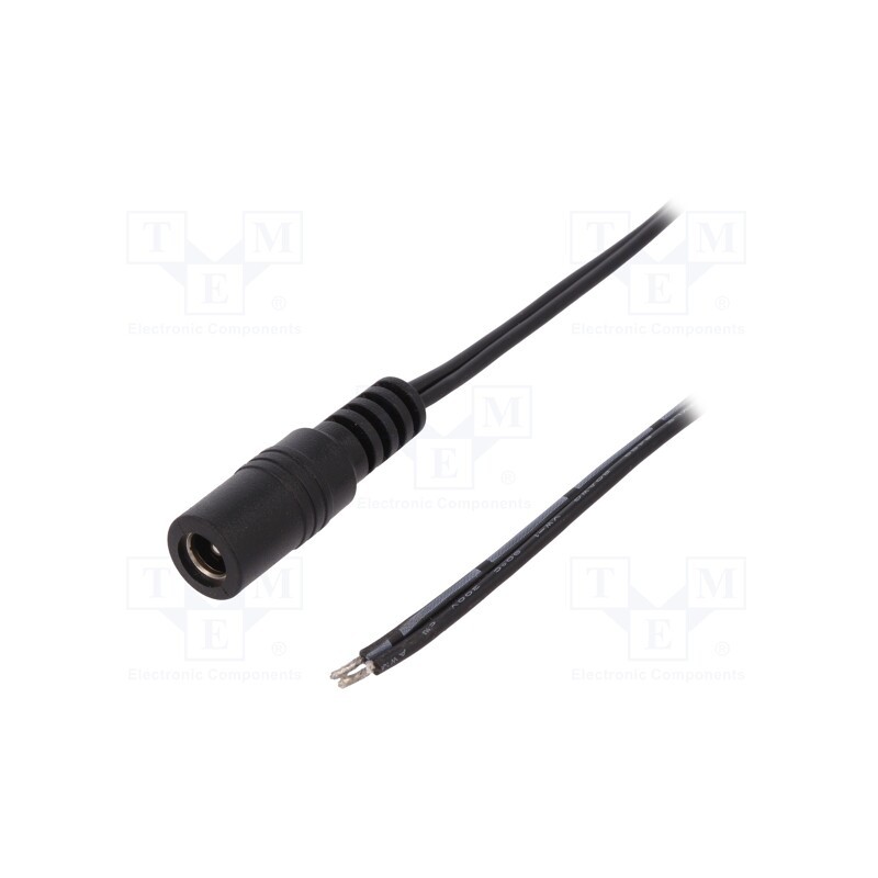 10 pcs : - Cable, 2x0.5mm2, wires,DC 5,5/2,5 socket, straight, black, 1.46m