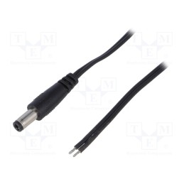 10 pcs : - Cable, 2x0.5mm2, wires,DC 5,5/2,5 plug, straight, black, 1.46m