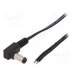 10 pcs : - Cable, 2x0.5mm2, wires,DC 5,5/2,1 plug, angled, black, 1.46m