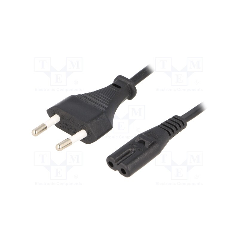 10 pcs : - Cable, 2x0.75mm2, CEE 7/16 (C) plug,IEC C7 female, PVC, 1.8m