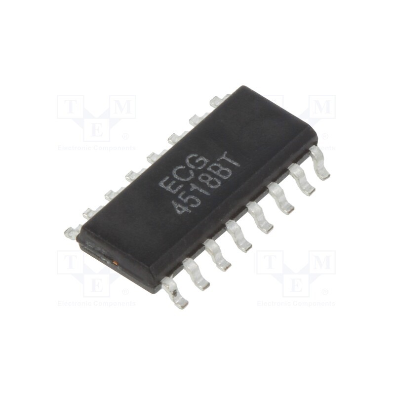 10 pcs : NTE4518BT - IC: digital, BCD,up counter, Ch: 2, CMOS, SMD, SO16, 3÷18VDC, 600uA