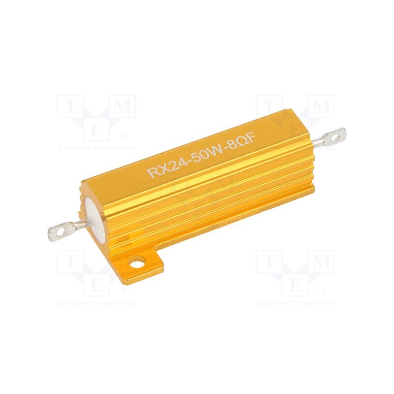 10 pcs : AHP50W-8RF - Resistor: wire-wound, with heatsink, 8Ω, 50W, ±1%, 50ppm/°C, 38.5mm
