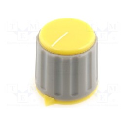 10 pcs : GWW21-YL - Knob, with pointer, Øshaft: 6mm, Ø21.3x20mm, Shaft: knurled, yellow