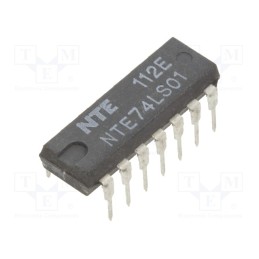 10 pcs : NTE74LS01 - IC: digital, NAND, Ch: 4, IN: 2, TTL, THT, DIP14, OUT: open collector