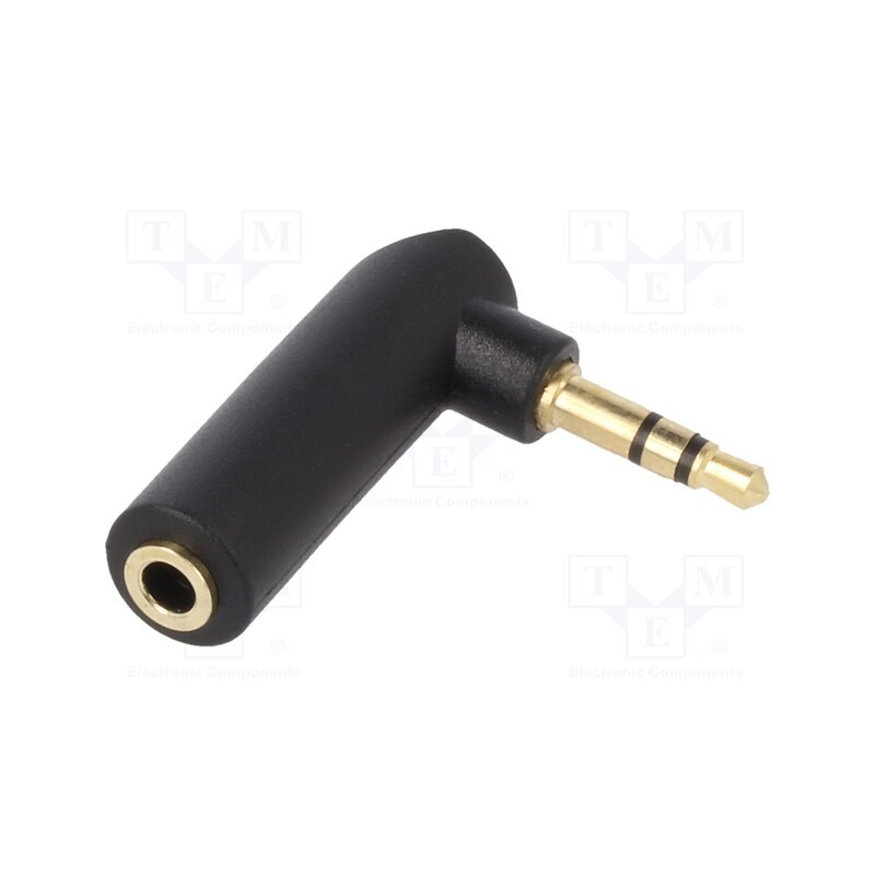 10 pcs : A-3.5M-3.5FL - Adapter, Jack 3.5mm 3pin angled plug,Jack 3.5mm socket, black
