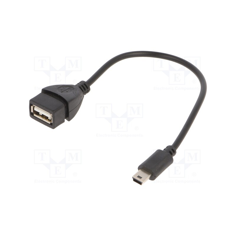 10 pcs : A-OTG-AFBM-002 - Cable, USB 2.0, USB A socket,USB B mini plug, 0.15m, black, PVC