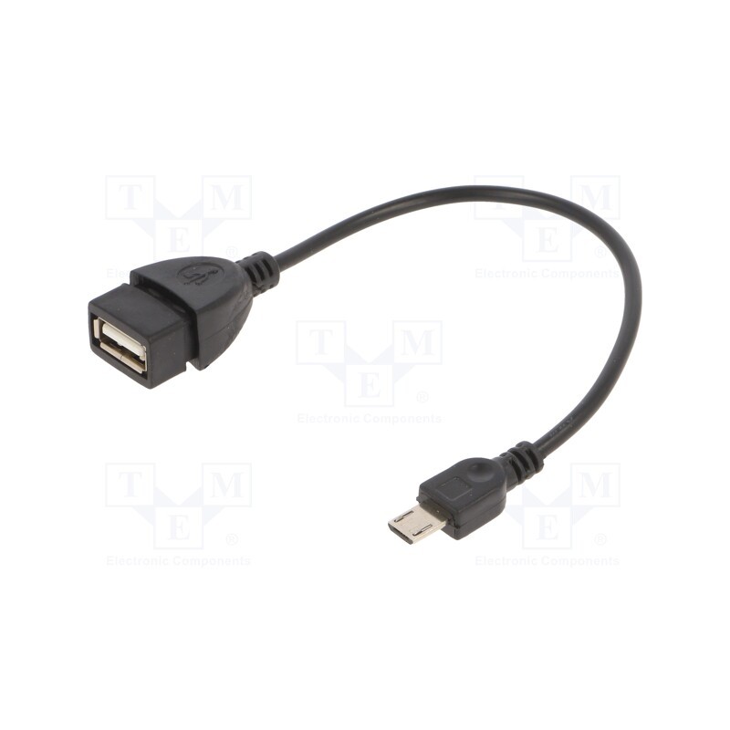 10 pcs : A-OTG-AFBM-03 - Cable, USB 2.0, USB A socket,USB B micro plug, 0.15m, black, PVC