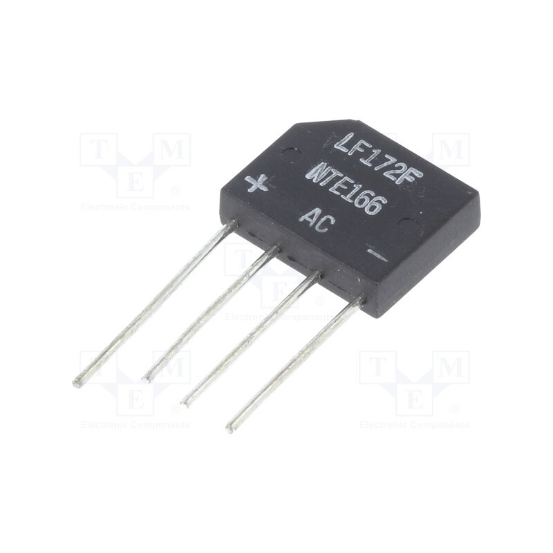 10 pcs : NTE166 - Bridge rectifier: single-phase, Urmax: 100V, If: 2A, Ifsm: 60A, flat