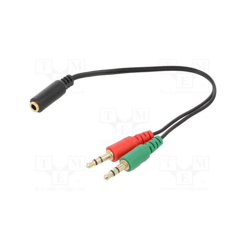 10 pcs : CCA-418 - Cable, Jack 3.5mm 3pin plug x2,Jack 3.5mm 4pin socket, 0.2m